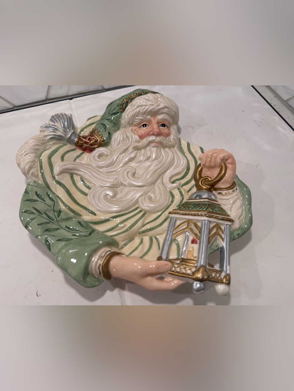 Fitz & Floyd Gregorian Santa Claus Vintage Lantern Plate Candy Bowl Serving Dish